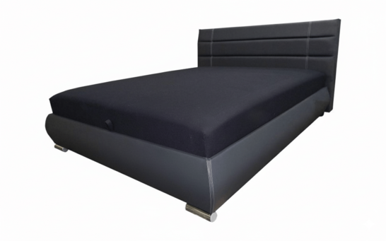 Zsuzsi Franciaágy LED Világítással Párnával és ajándék puffal szürke textilbőr-fekete szövet