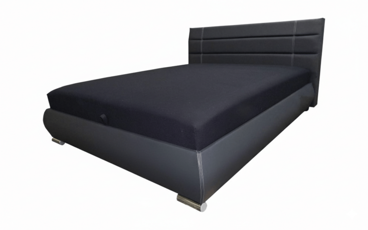 Zsuzsi Franciaágy LED Világítással Párnával és ajándék puffal szürke textilbőr-fekete szövet